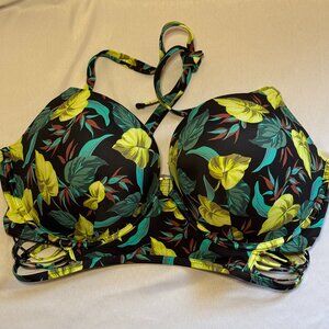 Victoria's Secret Swim Tropical Floral Bikini Top Strappy Bombshell Size 40DD